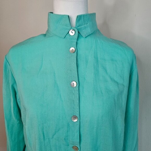 FRIDAZE Size Large Linen Wrinkle Resistant Redefined Tunic Turquoise Shirt - Picture 3 of 11